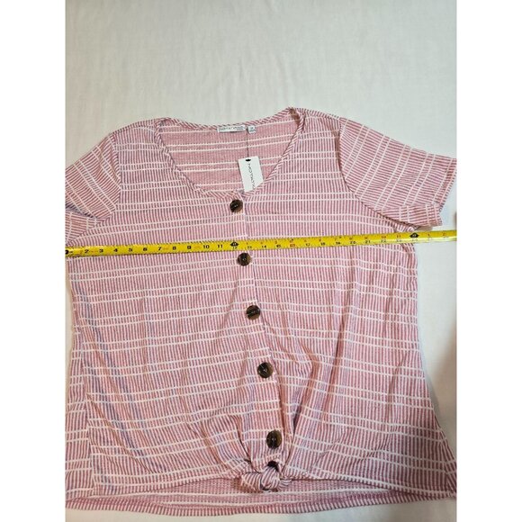 Notations Woman Pink Stripe Button-Front Tie-Hem Knit Top Size 2X - Picture 7 of 11